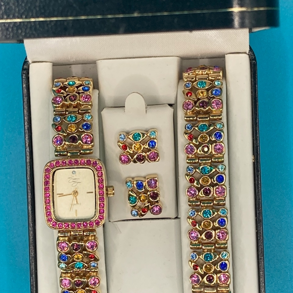 Colorful Gemstone Watch Earring and Bracelet Set Suzanne Somers - Picture 3 of 8